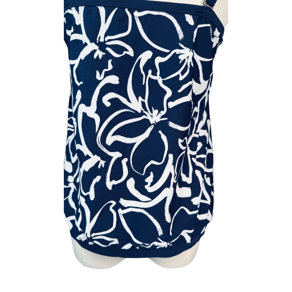 2/$30 NWT Island Escape Size 8 Waist Minimizer Navy & White Floral Tankini Top - Picture 11 of 15